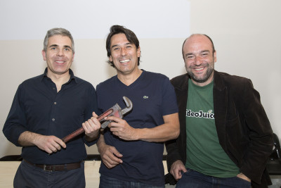 Marco Niri insieme a Max Giovagnoli, coordinatore dell’Area Cinema e New Media IED Roma e Lorenzo Vignolo coordinatore del corso Video Design